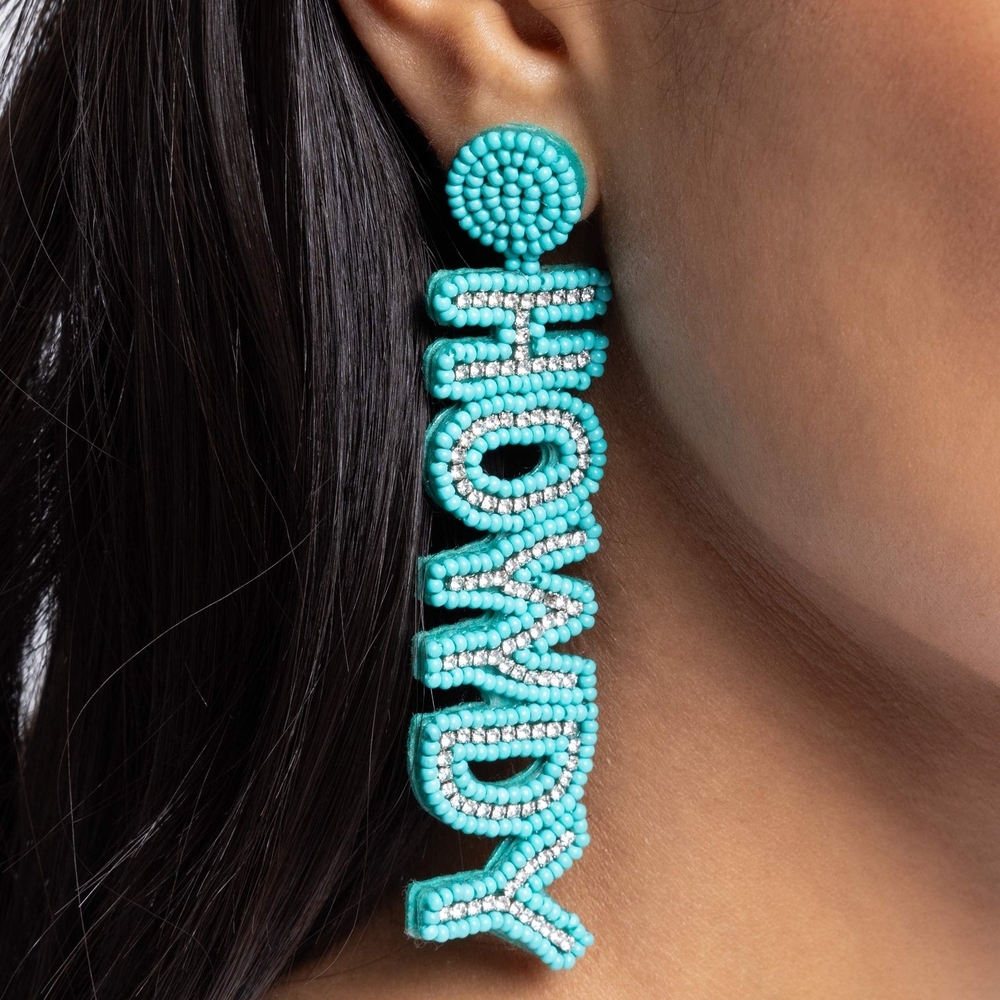 Turquoise Beaded 'Howdy' Earrings